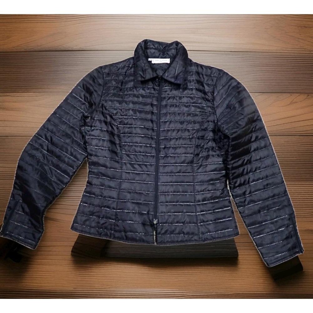 Anne Fontaine Quilted Jacket Womens 1 Black Excellent Zip Up Puffer Paris